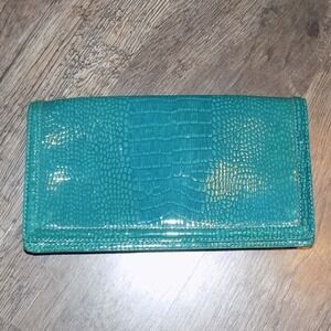 Banana Republic Clutch Womens OS Teal Green NWT Croc Embossed Patent